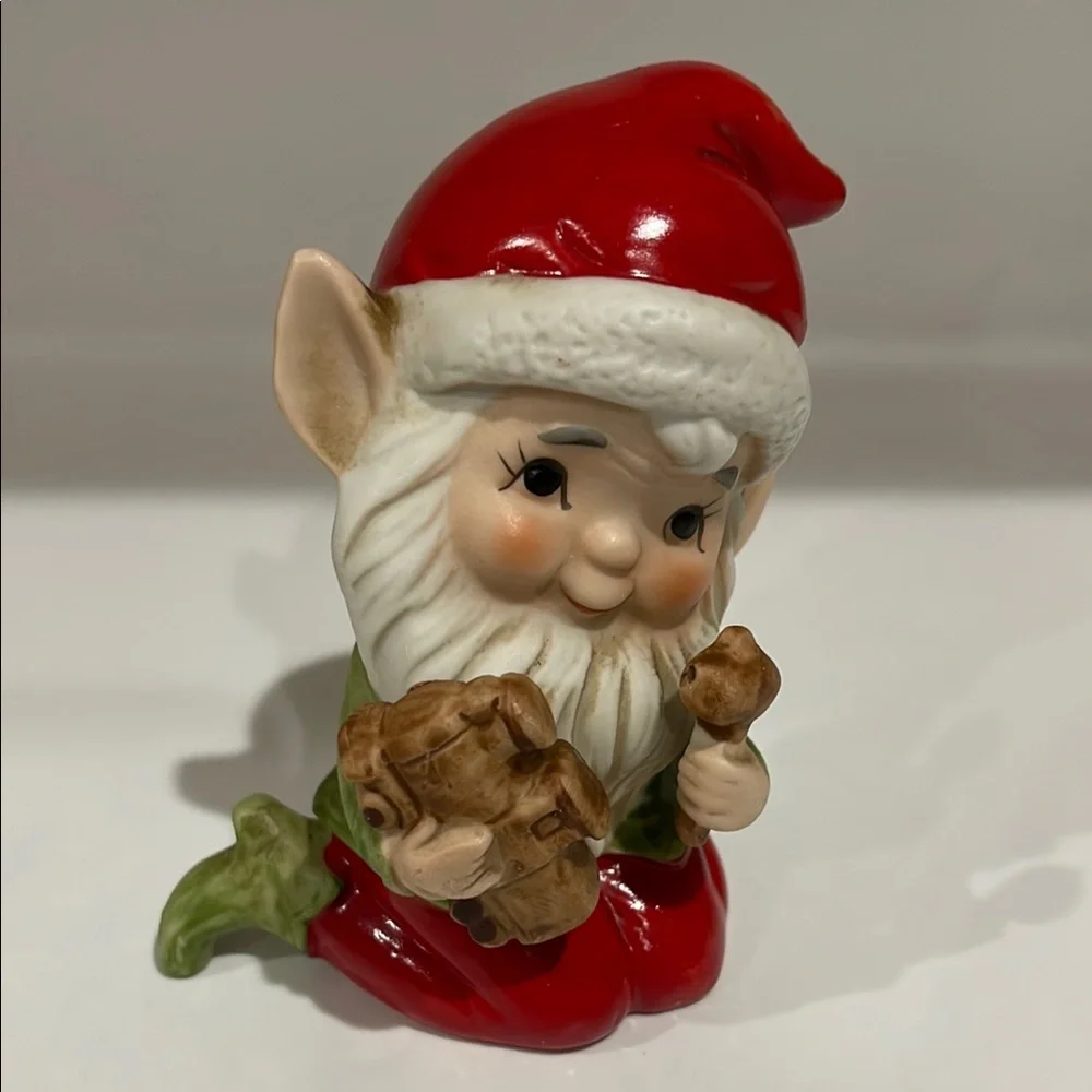 Vintage 1960's Homco, Santa's Workshop Elf Making a Train #5406